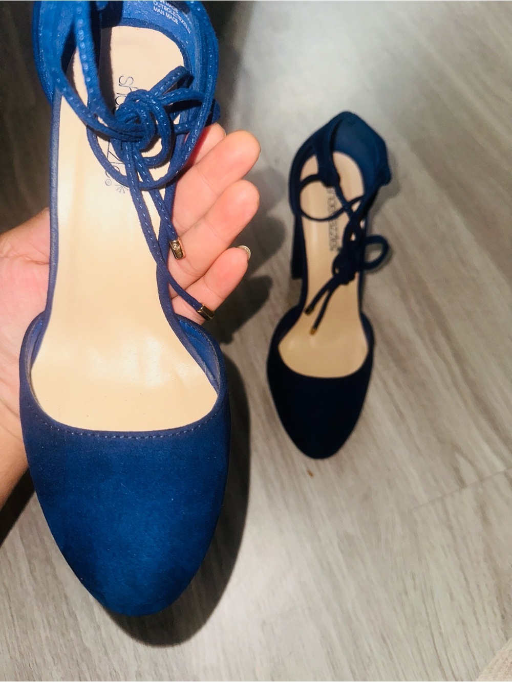 🦋 Navy Blue Lace-Up Ankle Strap Pumps